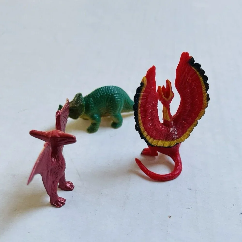 Vintage Lot of 3 Mini Dinosaur Toy Birthday Party Cake Figure Small Set